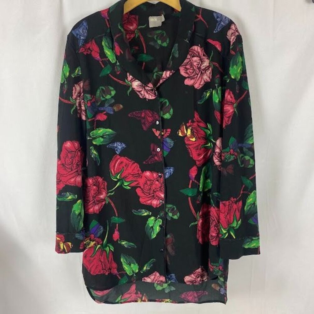 ASOS Black Floral Print Cottage Core‎ Blouse Women's 8